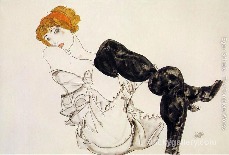 Woman In Black Stockings by Egon Schiele paintings reproduction